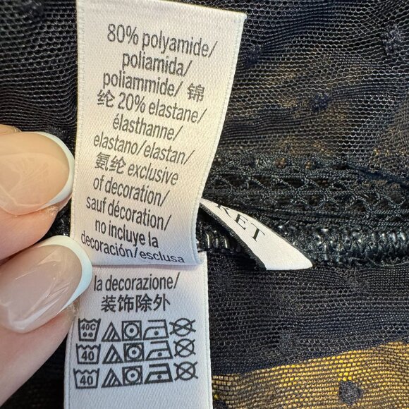 Victorias Secret Black Sheer Mesh Polka Dot Short Sleeve Top Size‎ M Whimsigoth - Picture 5 of 7